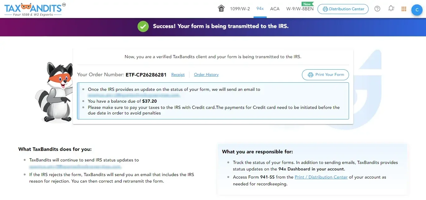 Transmit your Form 941 to the IRS